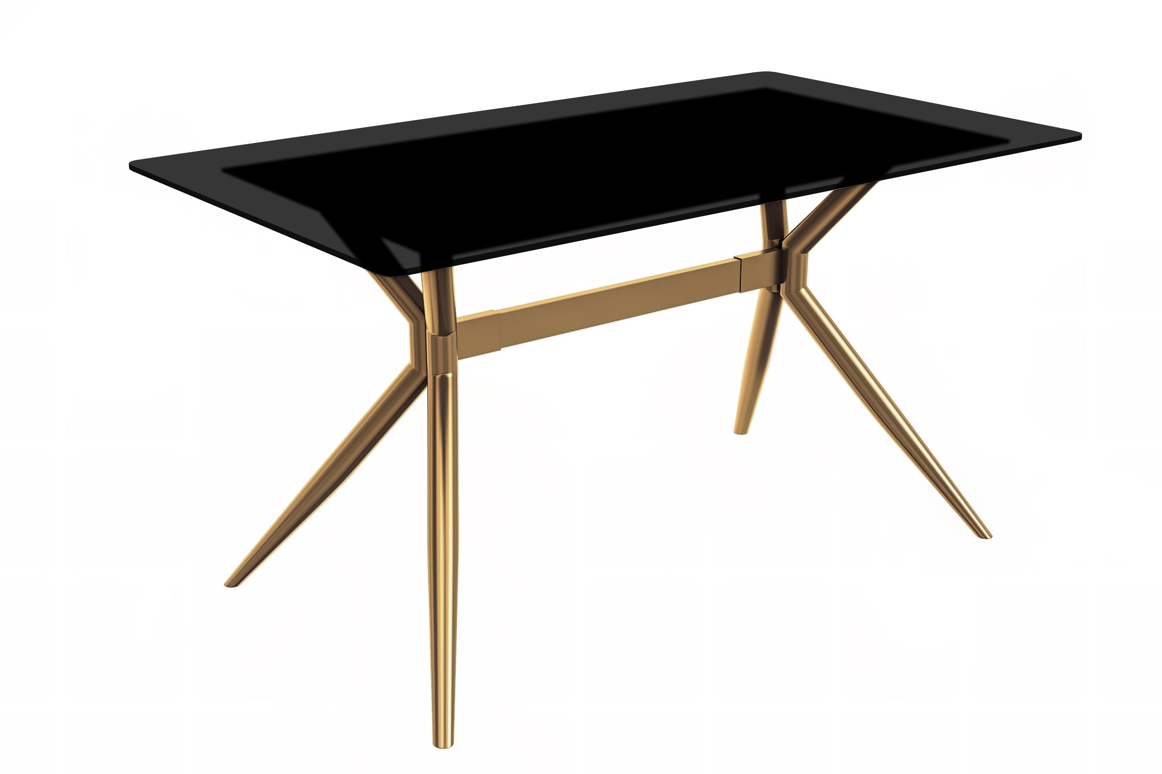 Elega Series Gold Stainless Steel Dining Table 62" With Black Glass Top