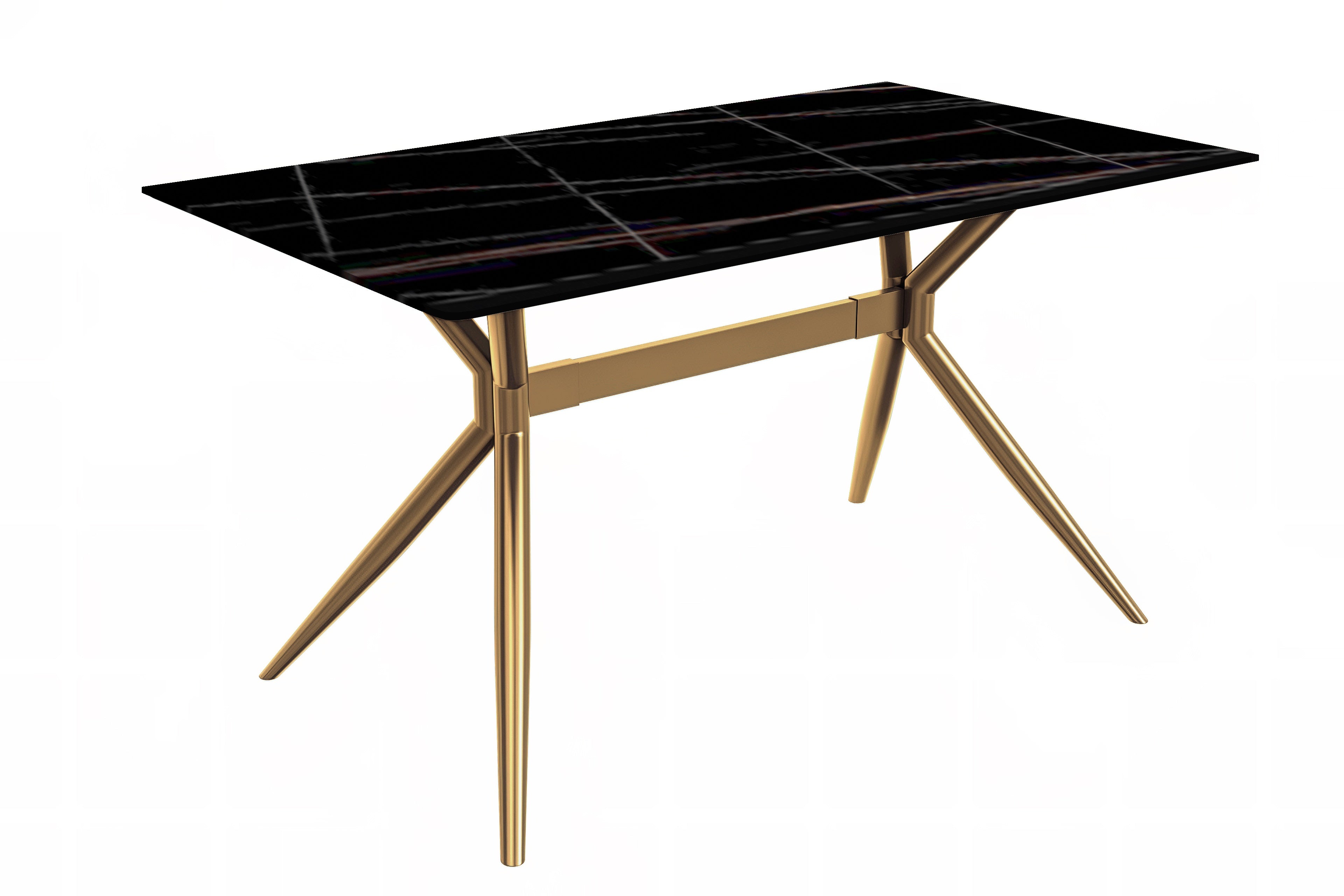 Elega Series Gold Stainless Steel Dining Table 62" With Black Glass Top