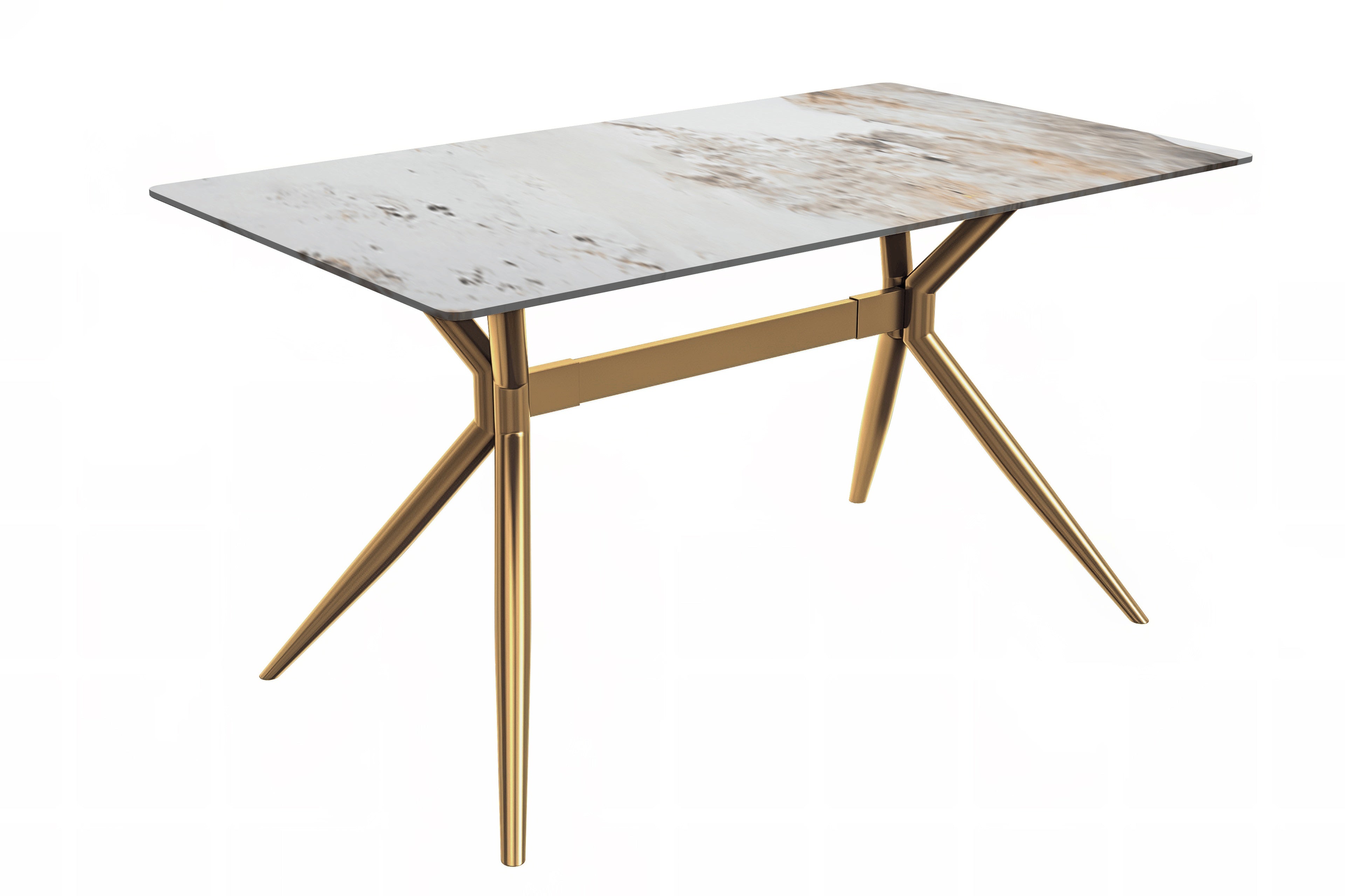 Elega Series Gold Stainless Steel Dining Table 62" With White Grey Sintered Stone Top