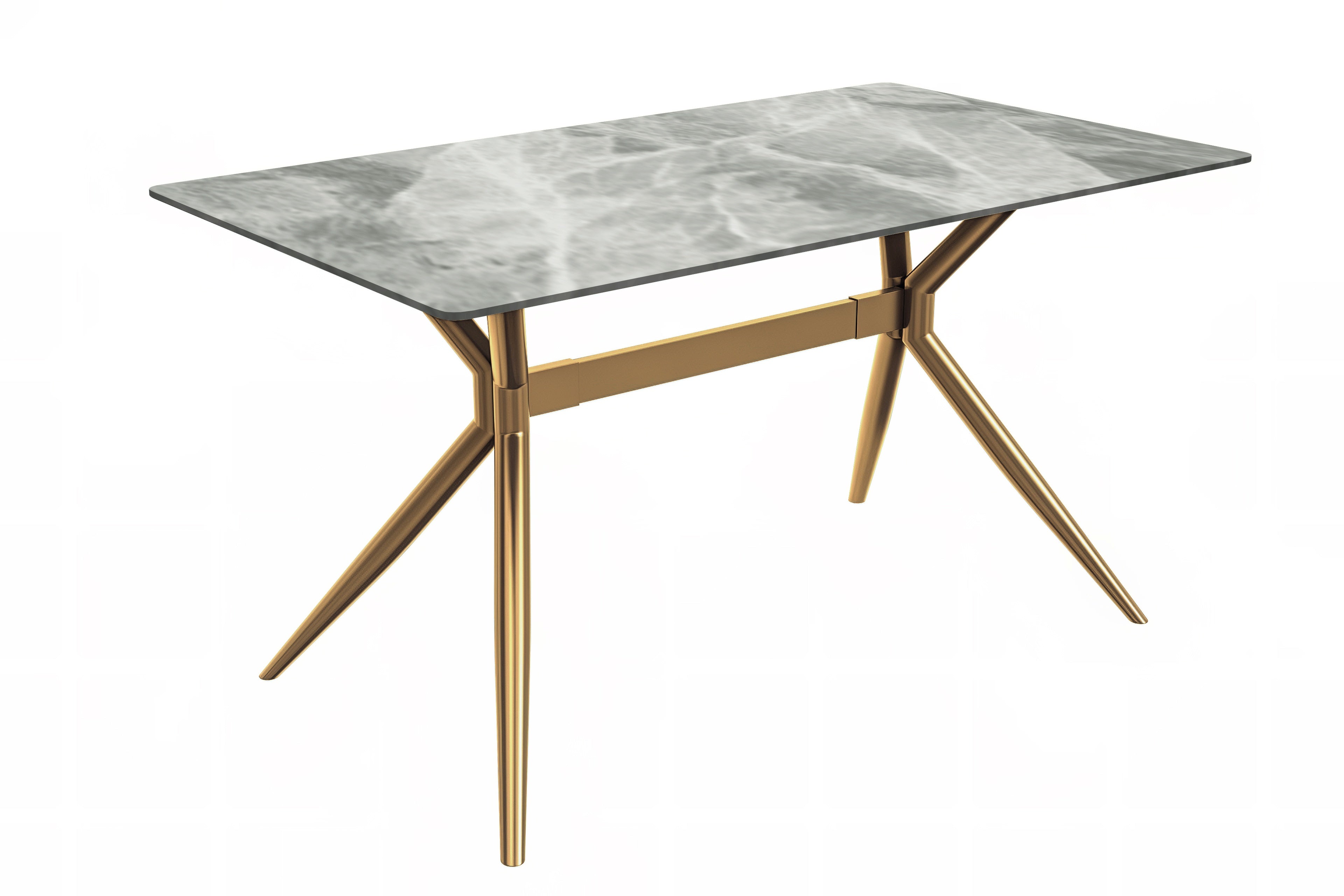 Elega Series Gold Stainless Steel Dining Table 62" With Light Grey Sintered Stone Top