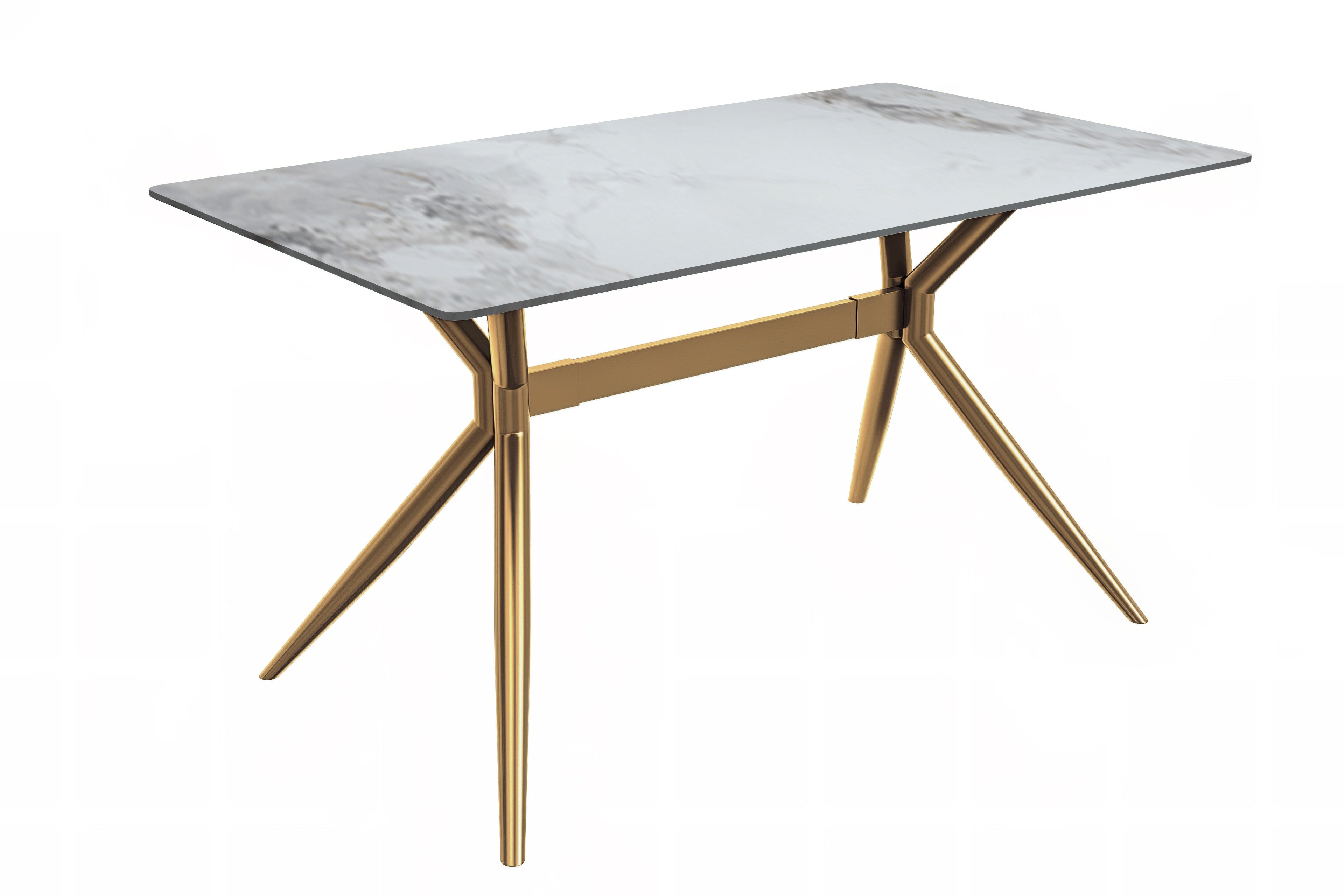 Elega Series Gold Stainless Steel Dining Table 62" With Medium Grey Sintered Stone Top