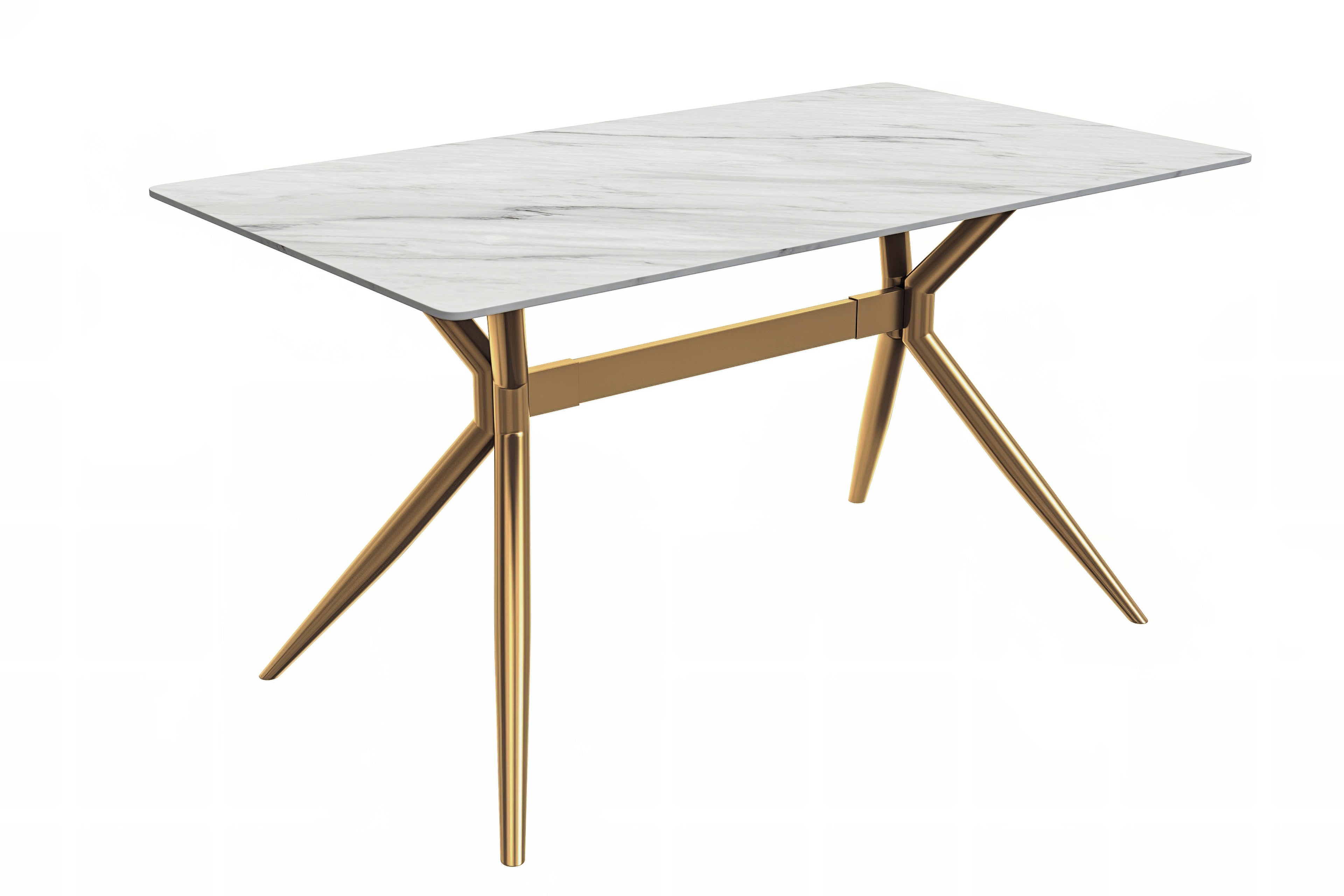 Elega Series Gold Stainless Steel Dining Table 62" With White Sintered Stone Top