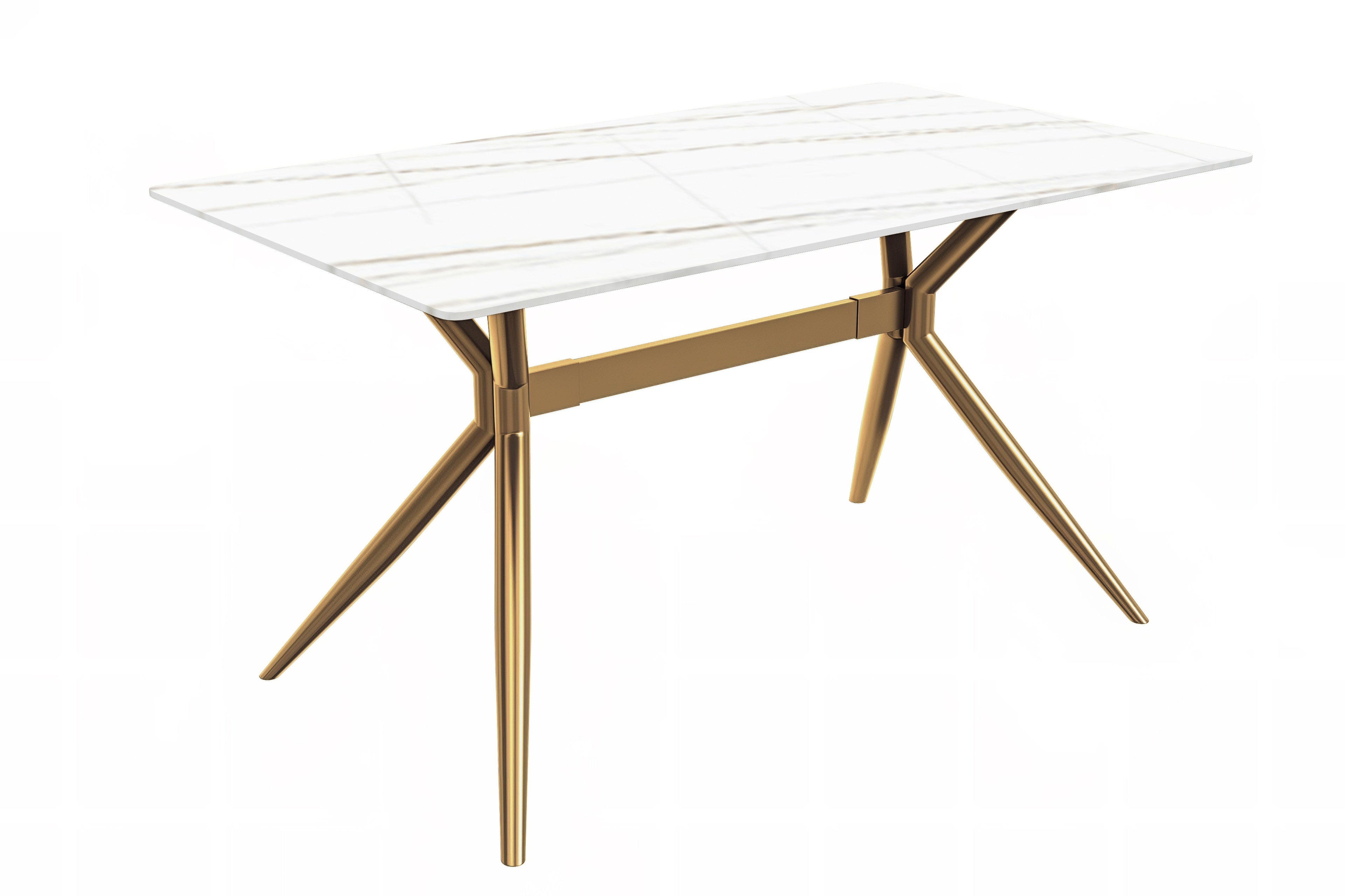 Elega Series Gold Stainless Steel Dining Table 62" With White/Gold Sintered Stone Top