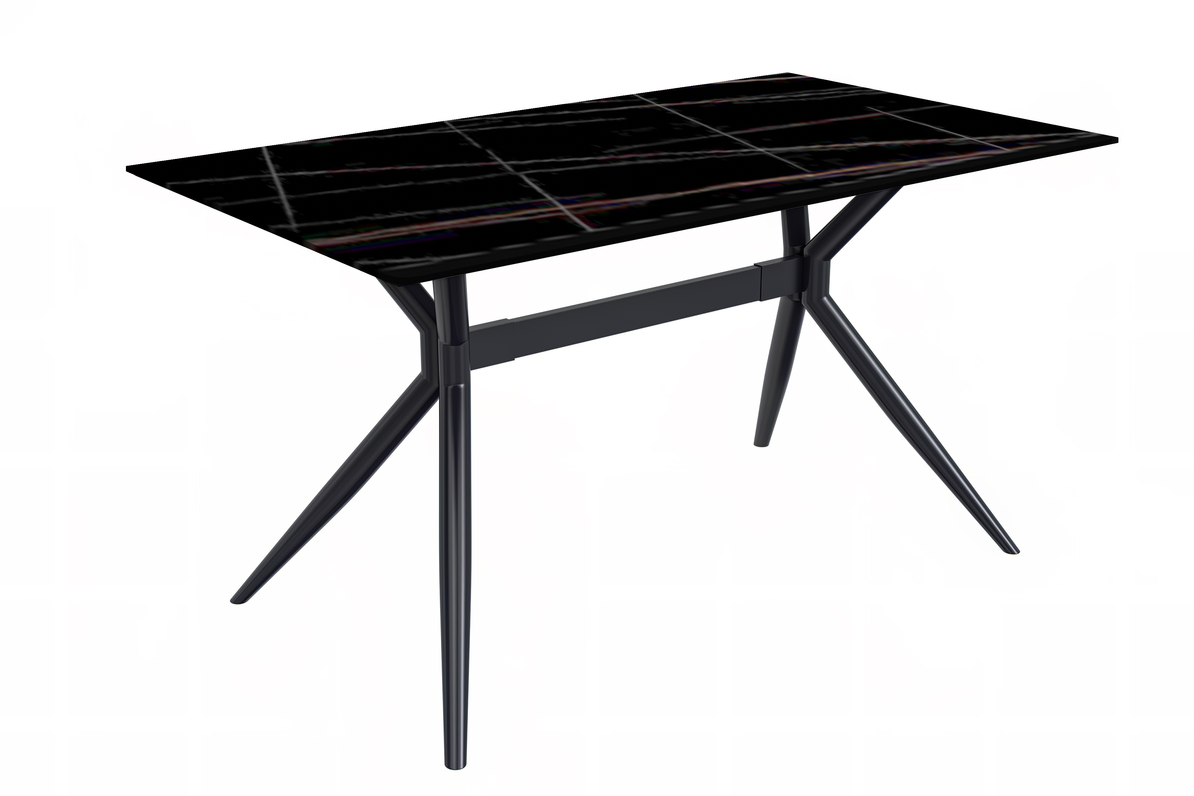 Elega Series Black Stainless Steel Dining Table 55 With Black Glass Top