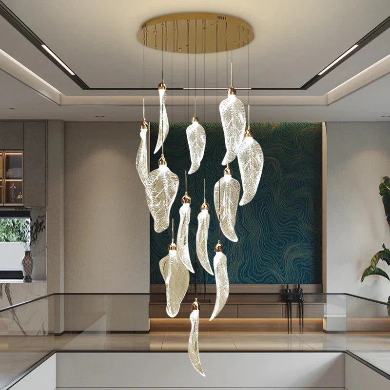 Elyorn Leaves Design High Ceiling Foyer Chandelier