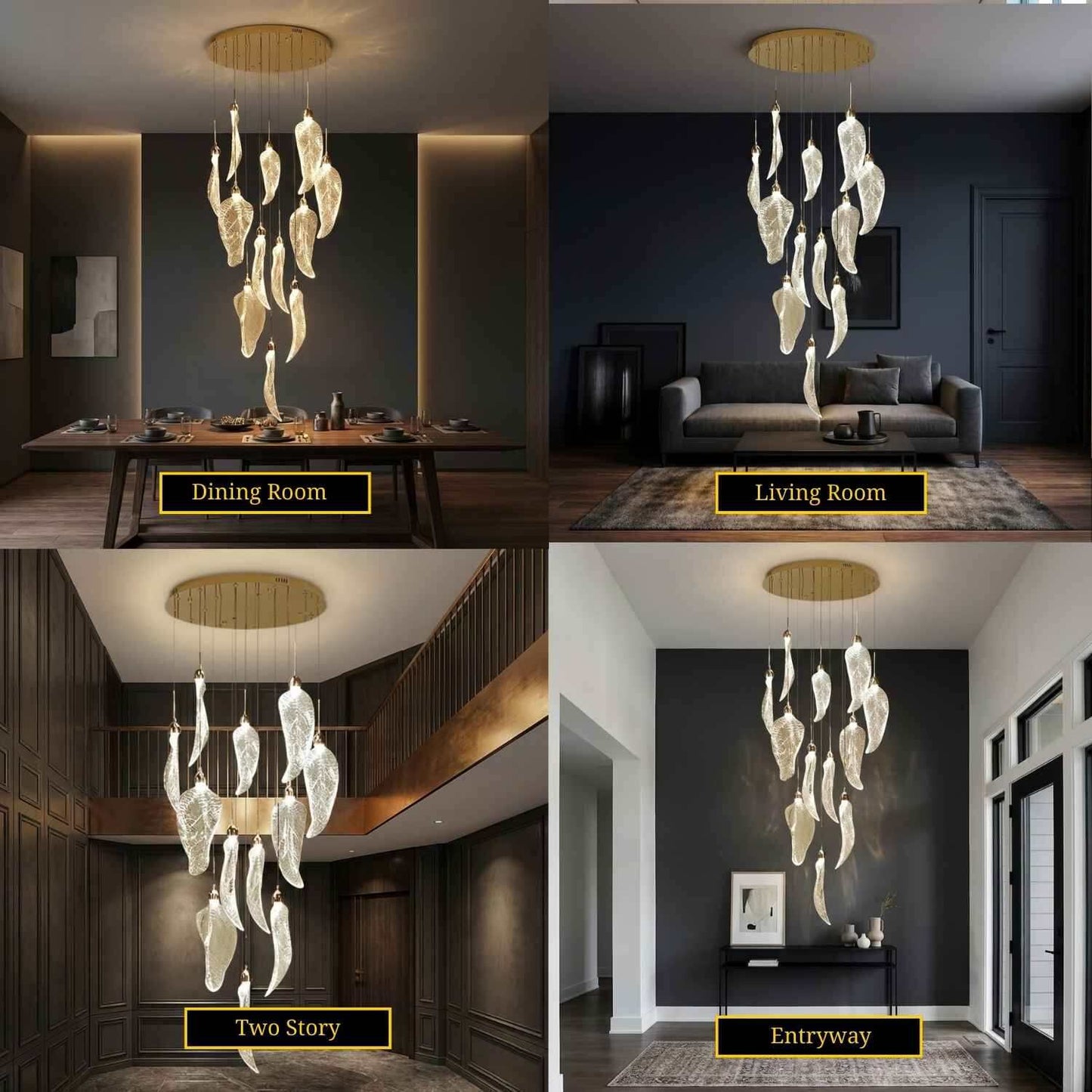Modern Leaves Design High Ceiling Foyer Chandelier