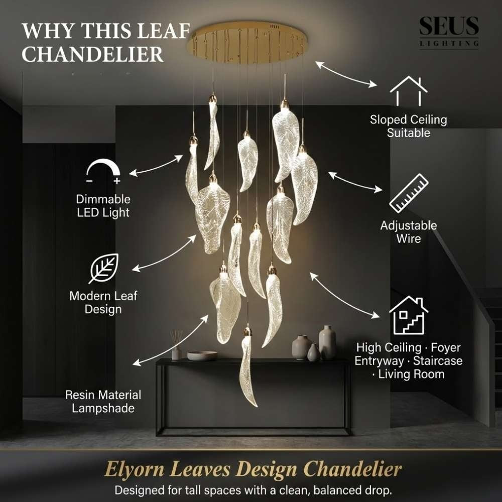 Modern Leaves Design High Ceiling Foyer Chandelier