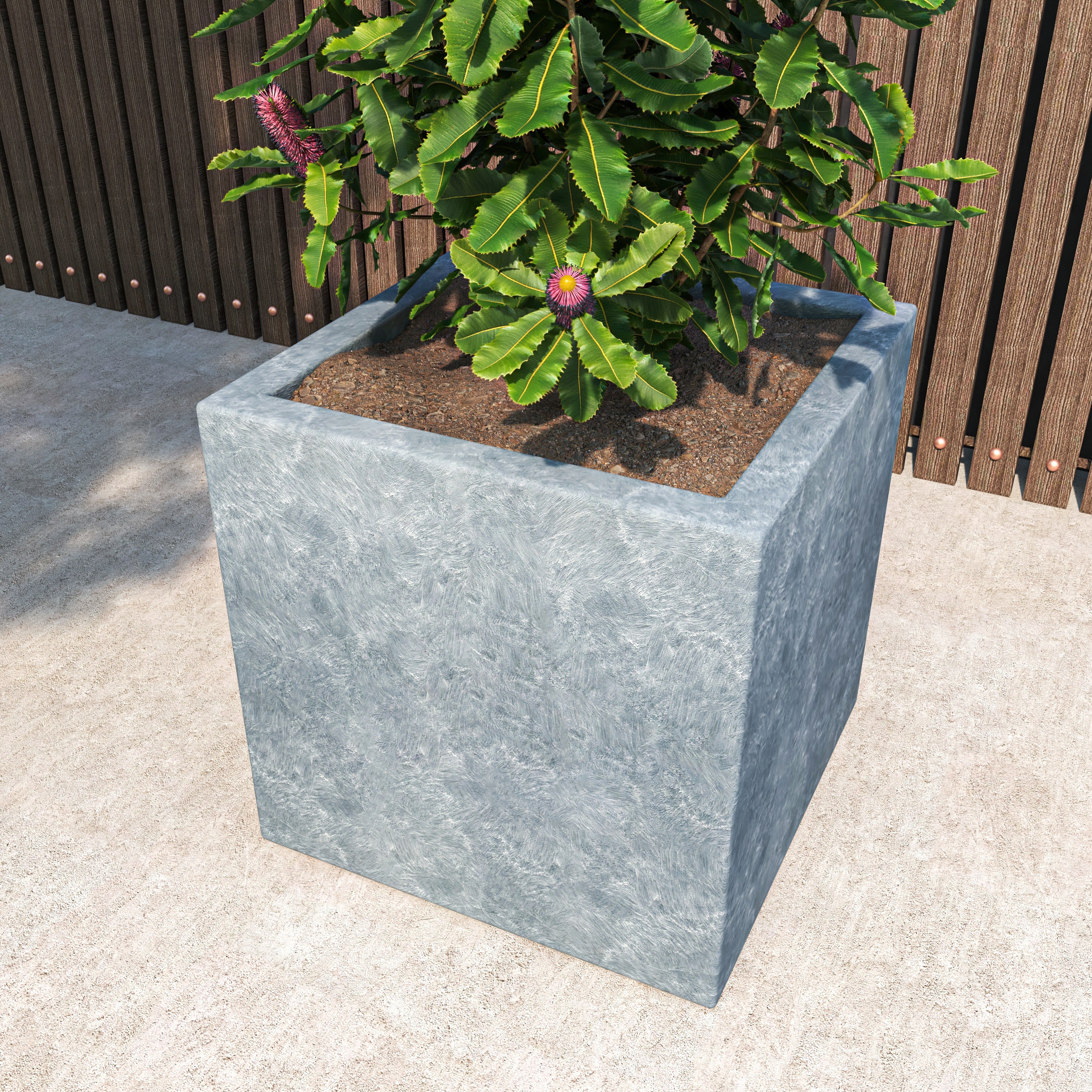 Fern Series Poly Stone Planter 23.6" Cube in Black