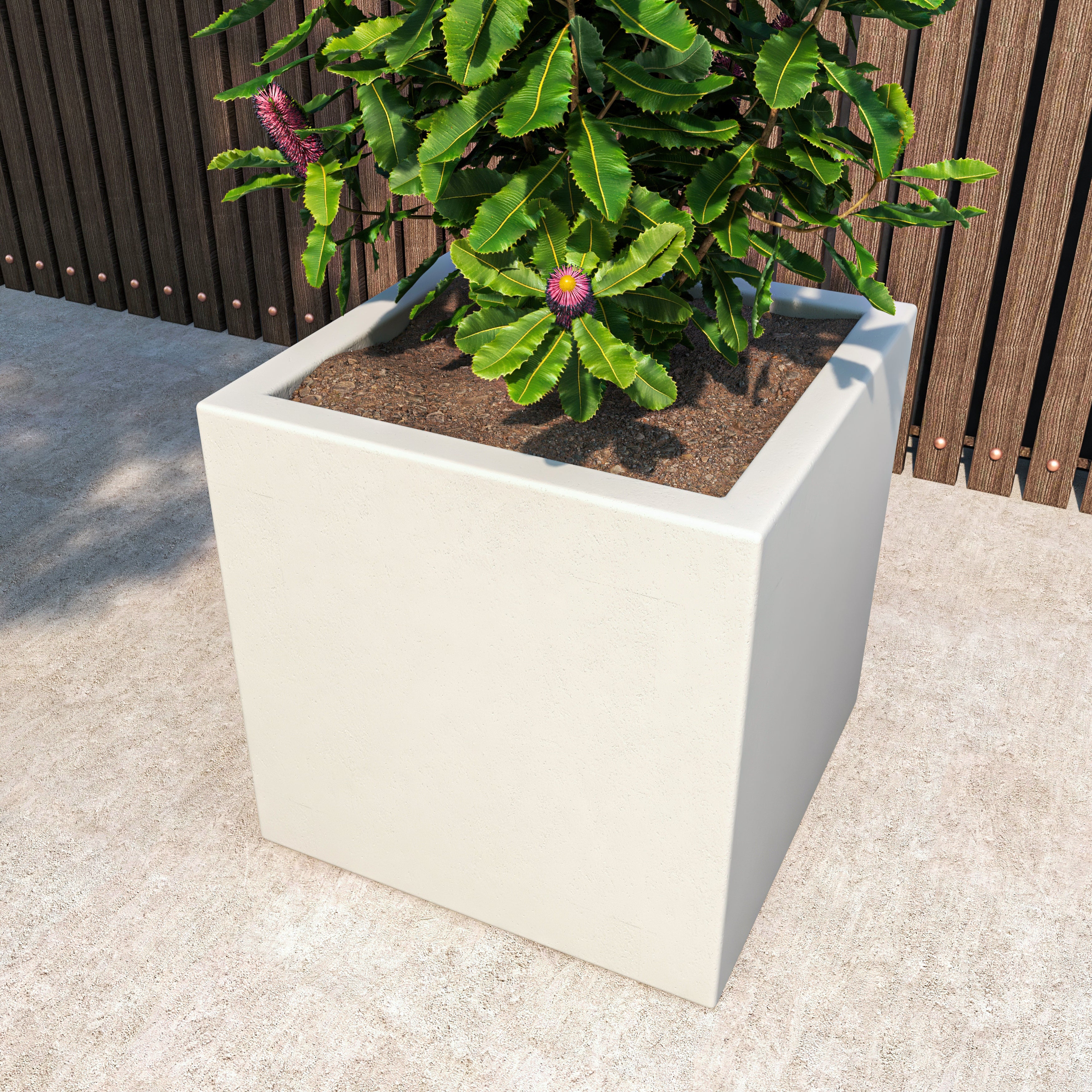 Fern Series Poly Stone Planter 23.6" Cube in Black