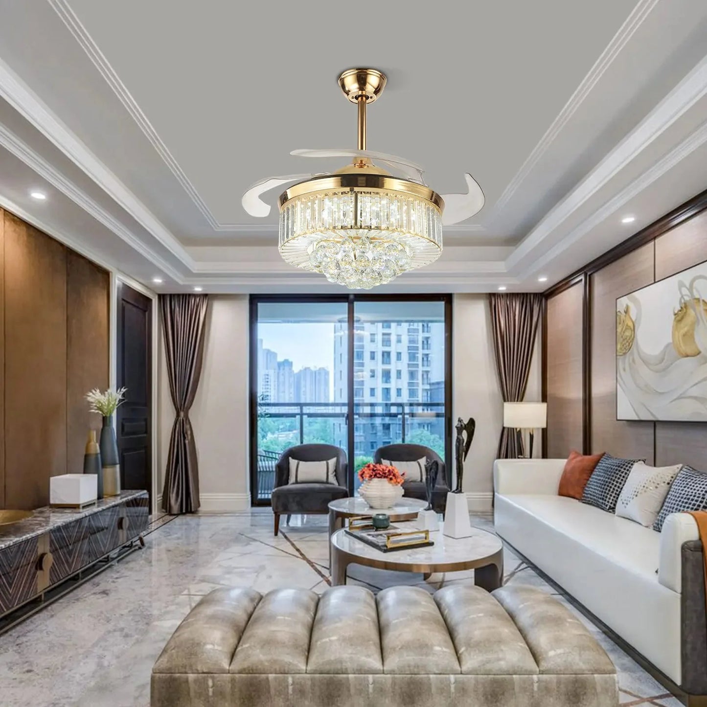 Classic 42" Crystal Fandelier Ceiling Fan - Gold&Silver