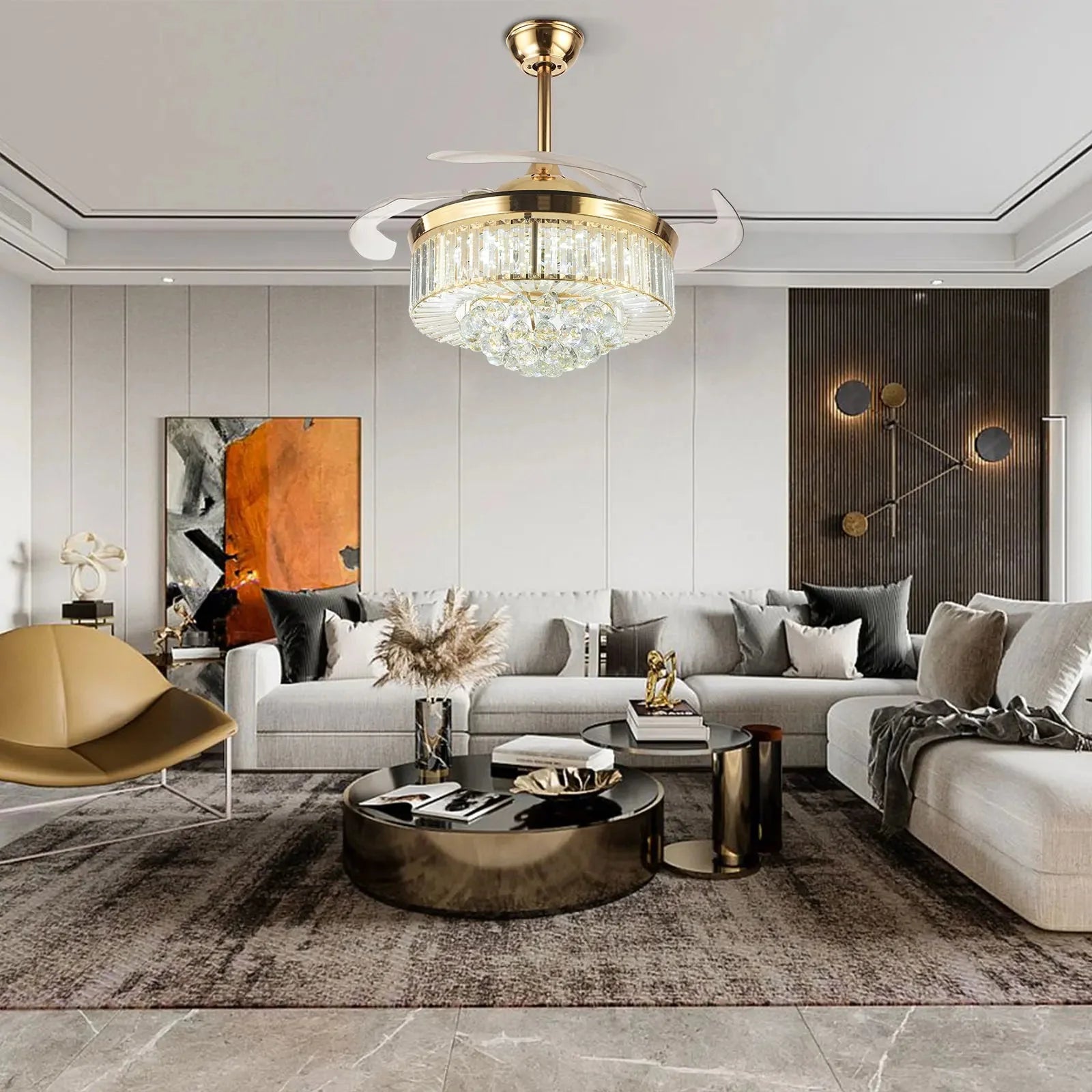 Feriya 42" Crystal Fandelier Ceiling Fan - Gold&Silver