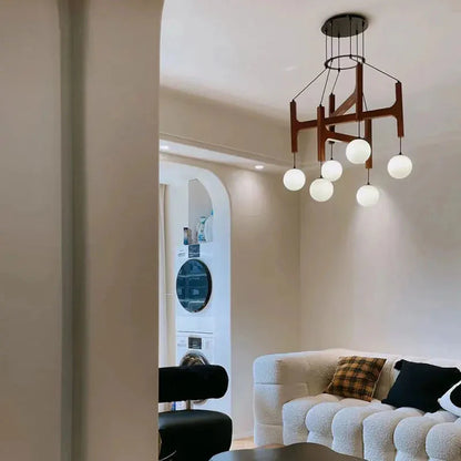 Fia Minimalist Wooden Pendant Chandelier Light