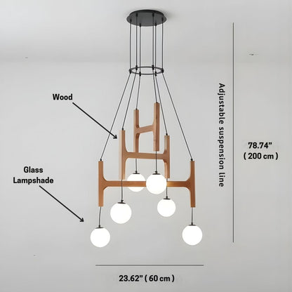 Fia Minimalist Wooden Pendant Chandelier Light