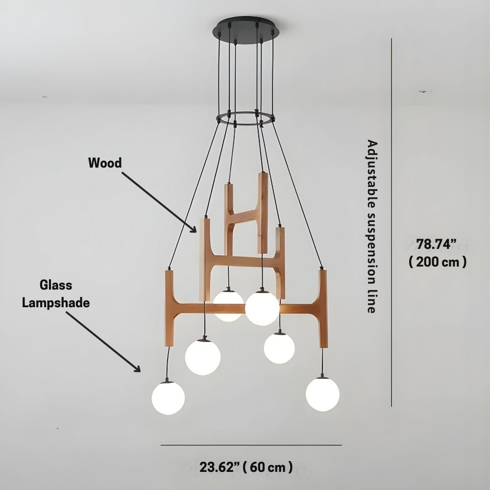 Classic Minimalist Wooden Pendant Chandelier Light