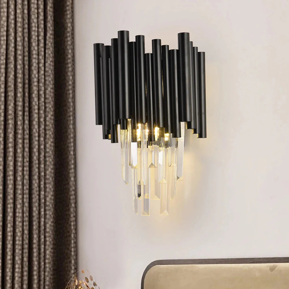 Finn Black Modern Crystal Wall Light