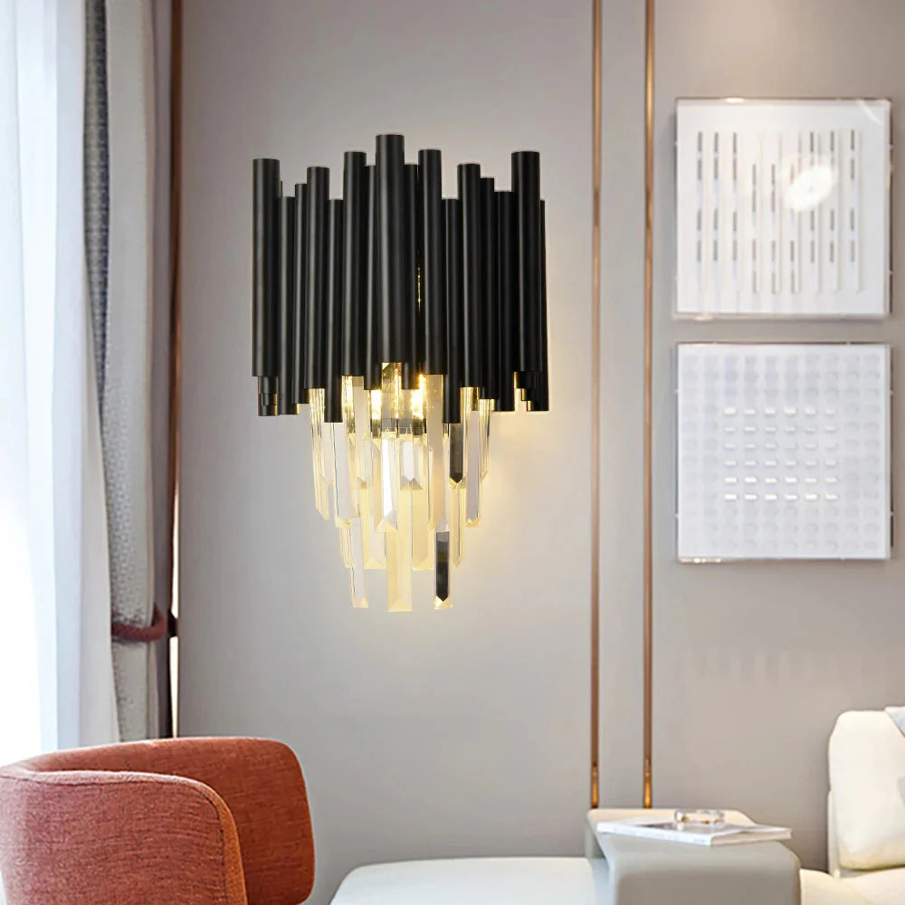 Finn Black Modern Crystal Wall Light