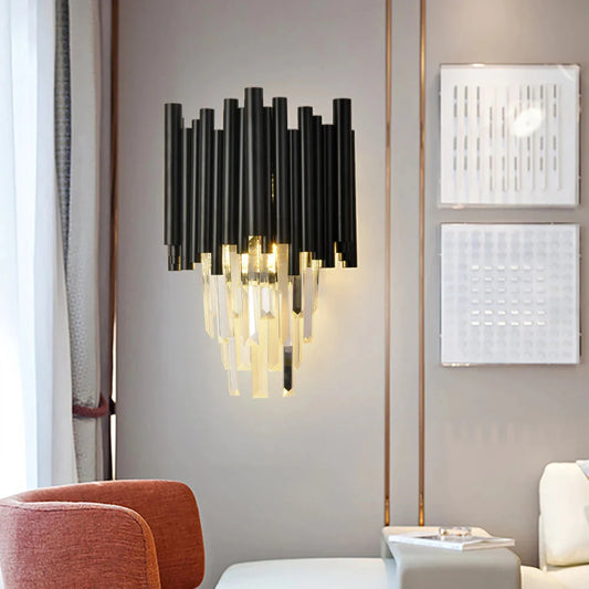 Finn Black Modern Crystal Wall Light