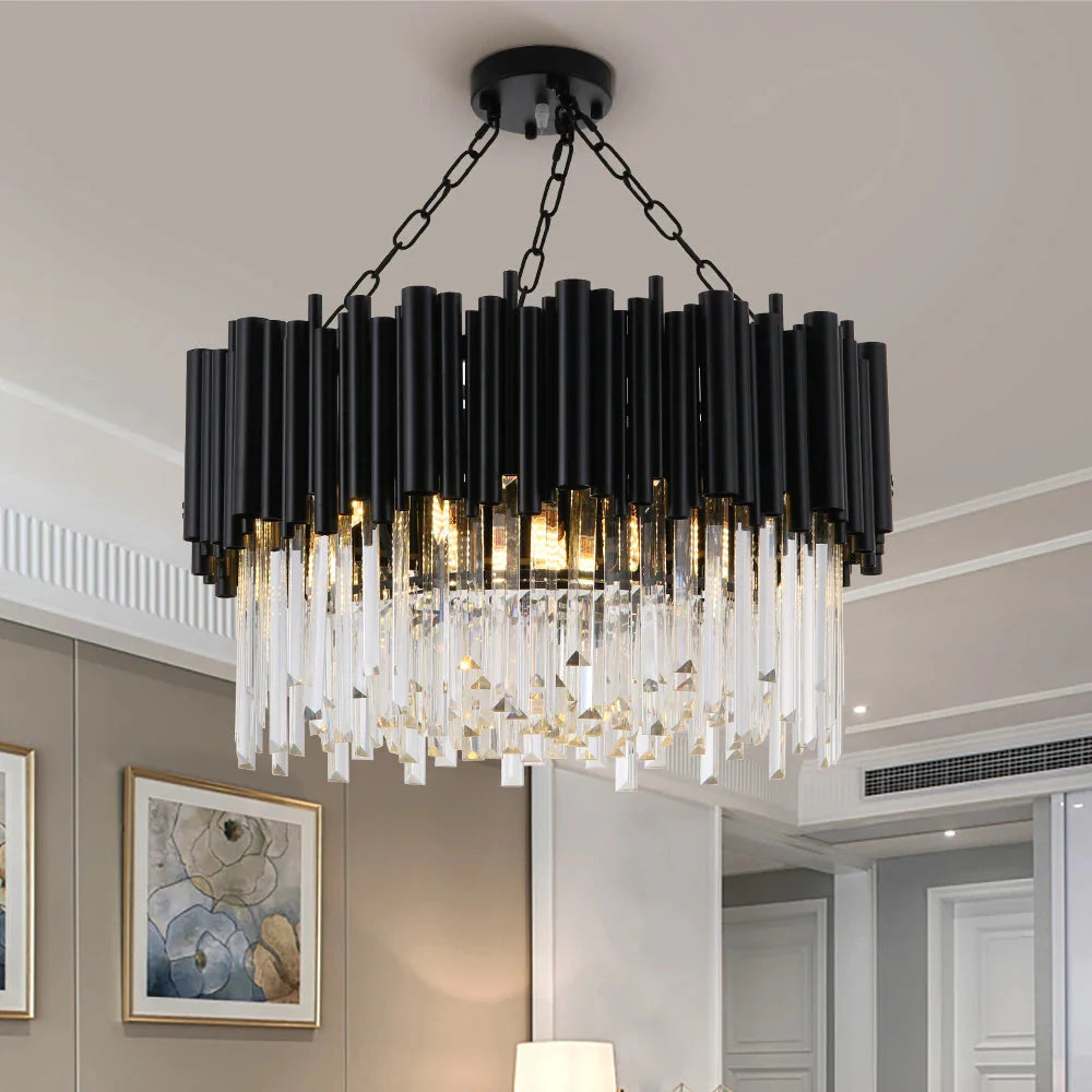 Finn Modern Black Crystal Chandelier for Living Room