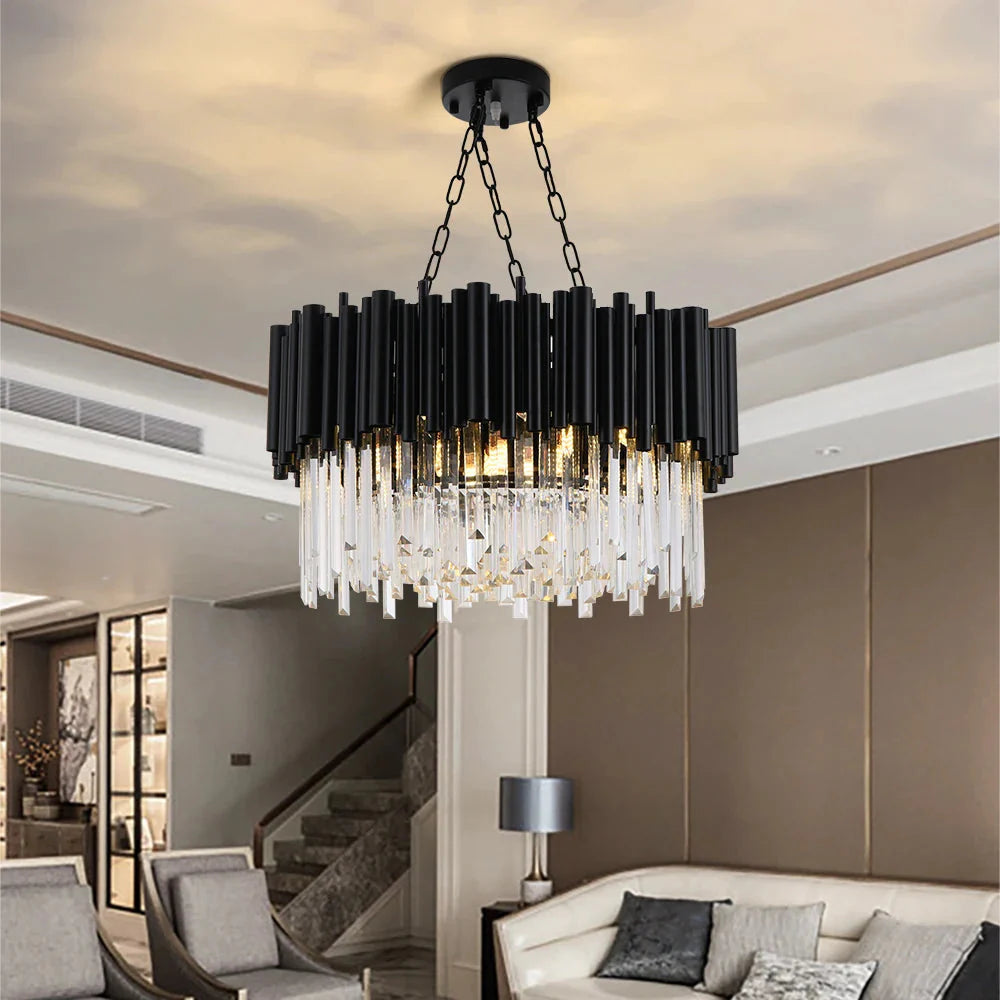 Finn Modern Black Crystal Chandelier for Living Room