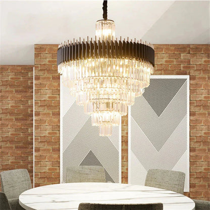 Fyu Modern Large Black and Gold Glass Chandelier