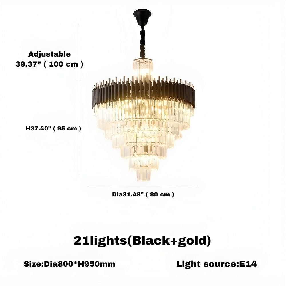 Fyu Modern Large Black and Gold Glass Chandelier