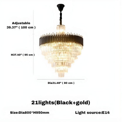 Fyu Modern Large Black and Gold Glass Chandelier