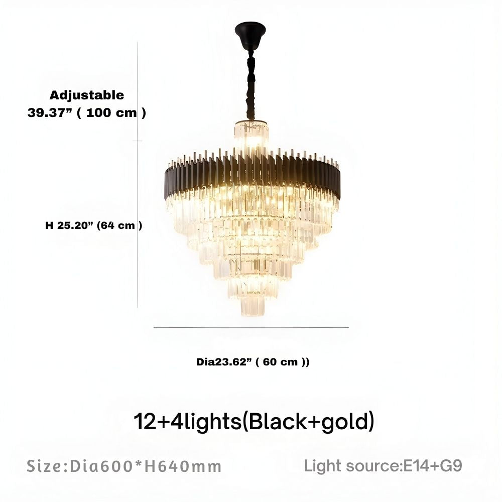 Fyu Modern Large Black and Gold Glass Chandelier