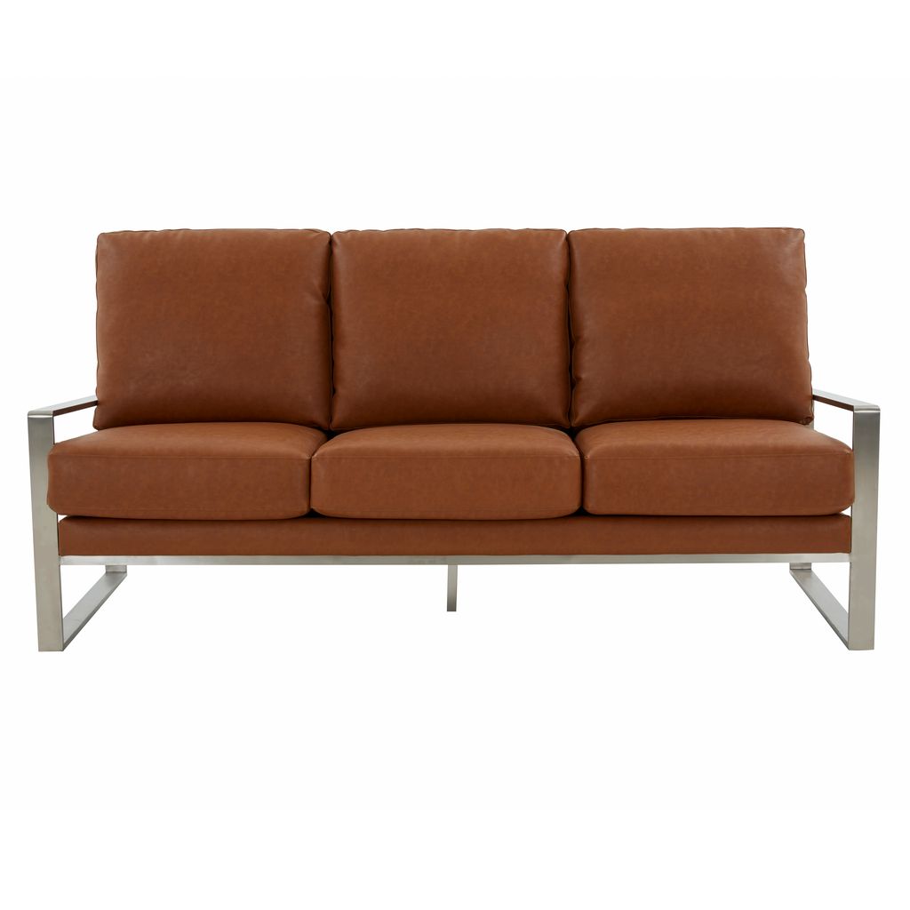 Emil Leather Sofa - Silver Frame