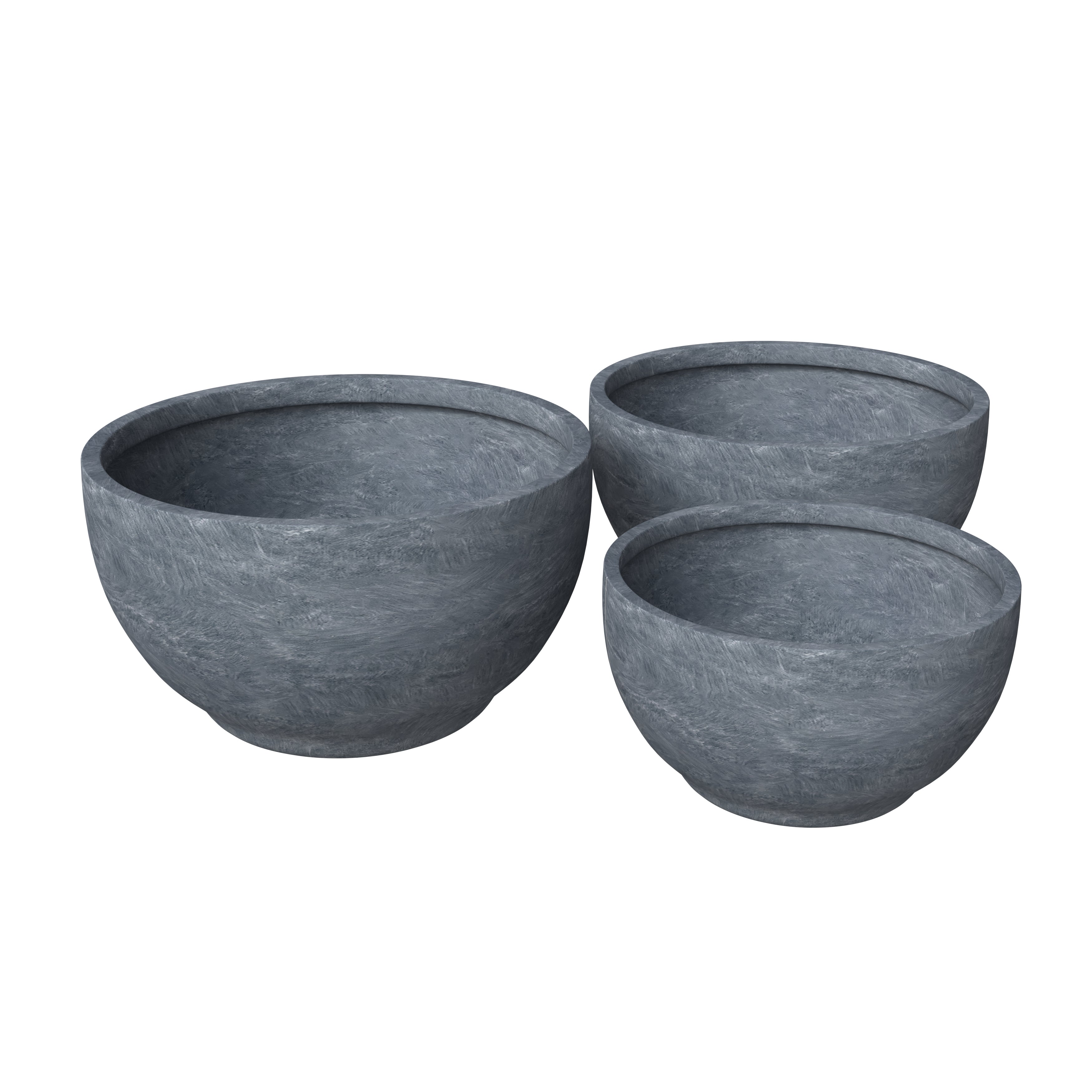 Grove Series Poly Stone Planter Set in Aged Concrete