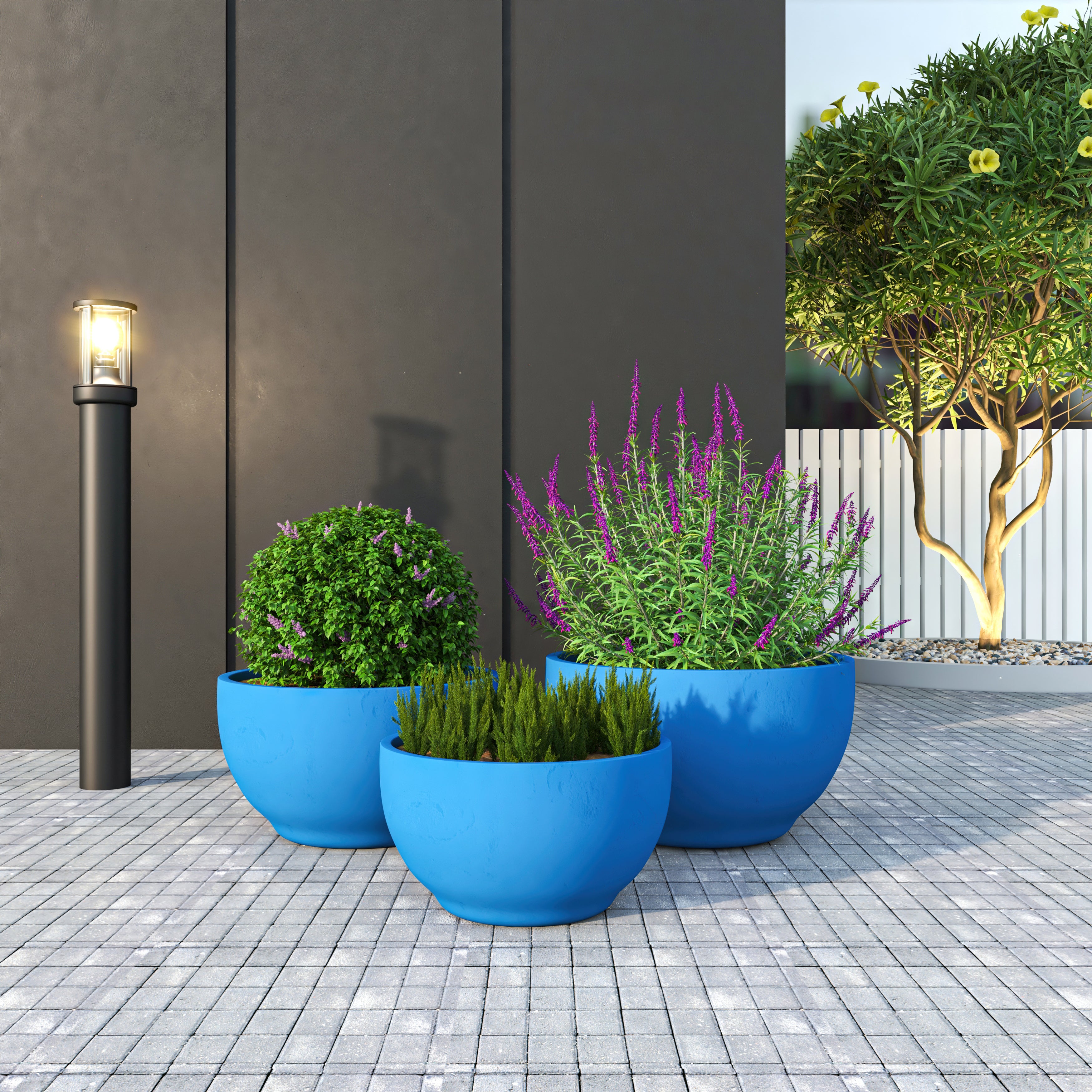 Grove Series Poly Stone Planter Set in Aged Concrete