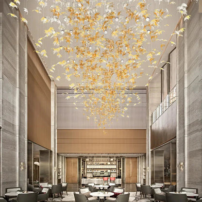 Glass Maple Leaf Hanging Light for Staircase