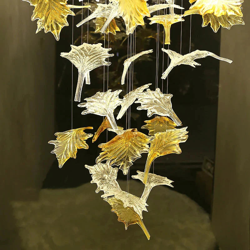 Glass Maple Leaf Hanging Light for Staircase
