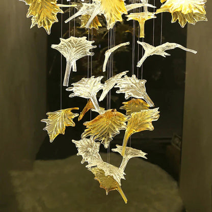 Glass Maple Leaf Hanging Light for Staircase