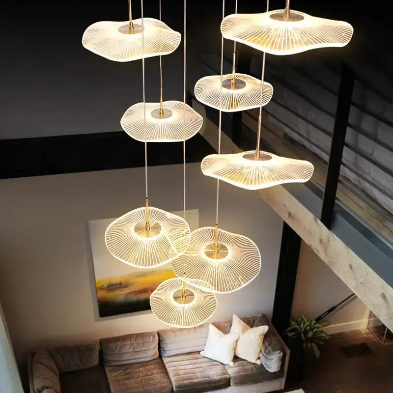 Gold Acrylic Flower Led Chandelier For Stairwell, Staircase