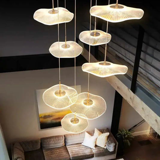 Gold Acrylic Flower Led Chandelier For Stairwell, Staircase