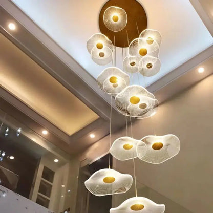 Gold Acrylic Flower Led Chandelier For Stairwell, Staircase