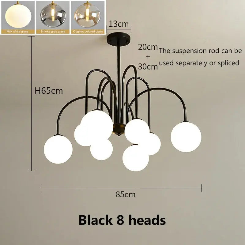8 Light Led Glass Ball Chandelier Black/Gold