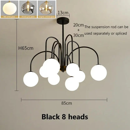8 Light Led Glass Ball Chandelier Black/Gold