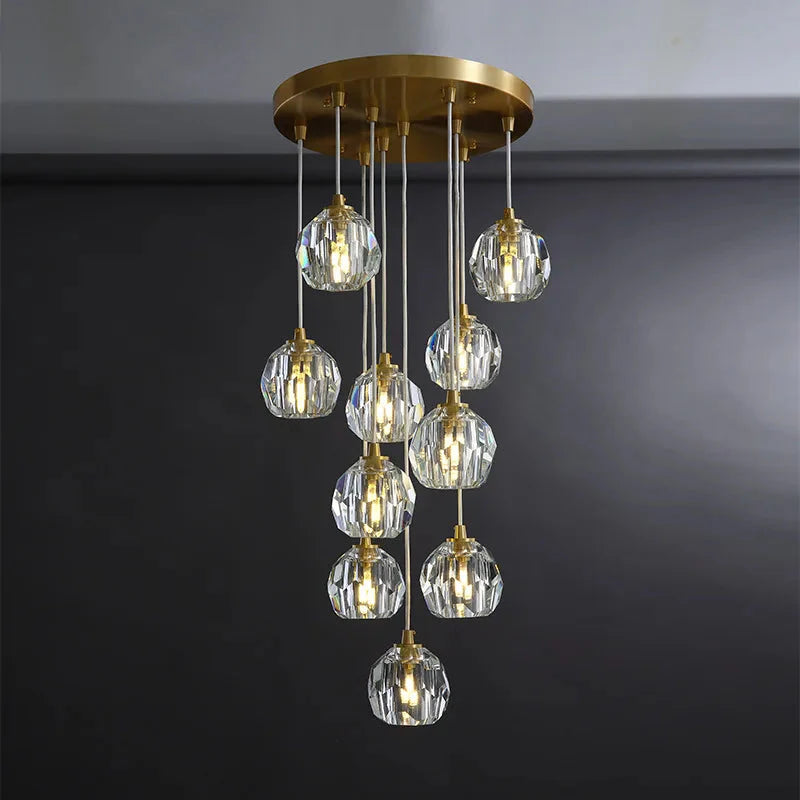 Gold Crystal Ball Chandelier for High Ceiling & Staircase