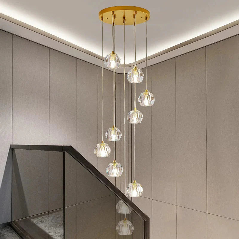 Gold Crystal Ball Chandelier for High Ceiling & Staircase