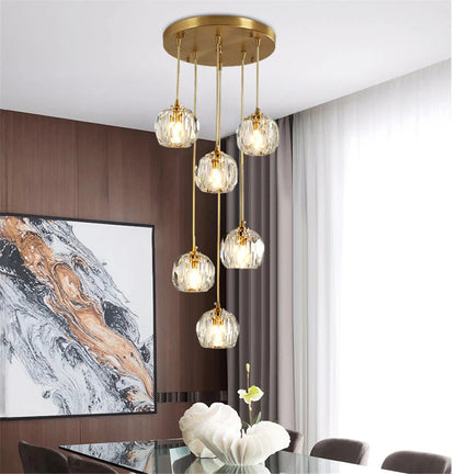 Gold Crystal Ball Chandelier for High Ceiling & Staircase
