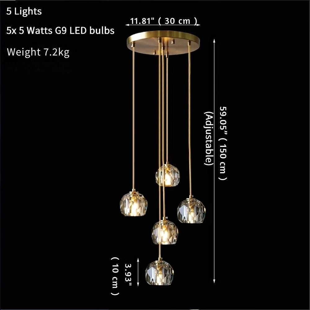 Gold Crystal Ball Chandelier for High Ceiling & Staircase