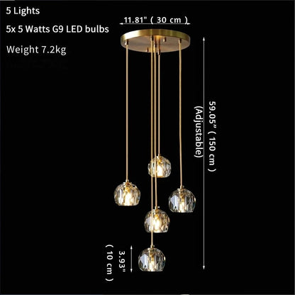 Gold Crystal Ball Chandelier for High Ceiling & Staircase