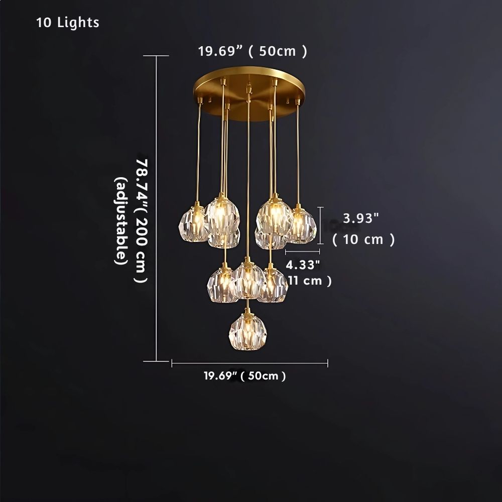 Gold Crystal Ball Chandelier for High Ceiling & Staircase