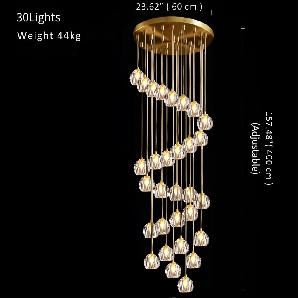 Gold Crystal Ball Chandelier for High Ceiling & Staircase