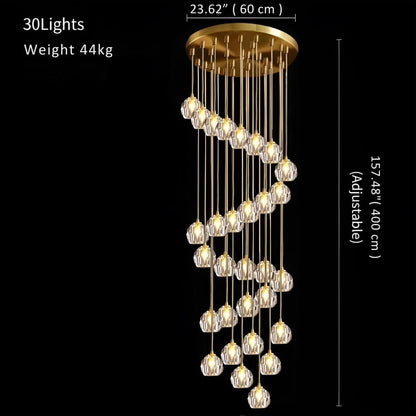 Gold Crystal Ball Chandelier for High Ceiling & Staircase