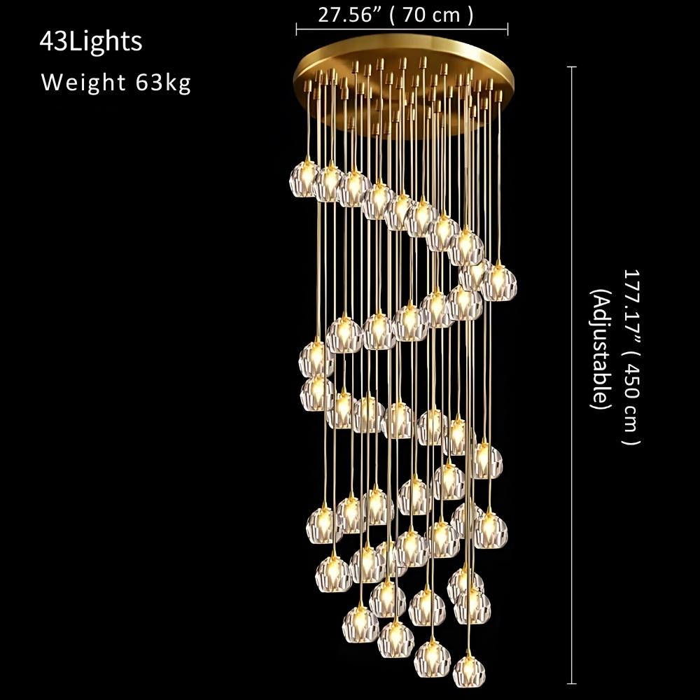 Gold Crystal Ball Chandelier for High Ceiling & Staircase