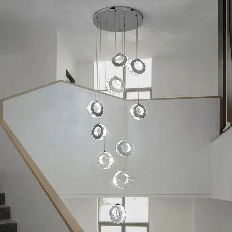 Gold Crystal Spiral Chandelier for Staircase Foyer