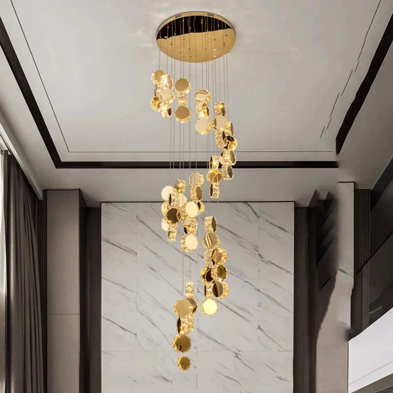 Gold Dimmable High Ceiling Crystal Chandelier