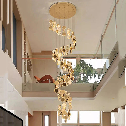 Gold Dimmable High Ceiling Crystal Chandelier